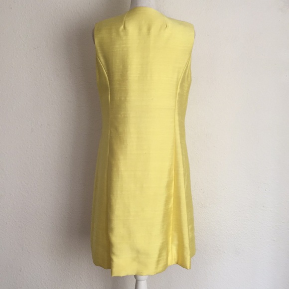 Vintage 1960s Mod Beaded Raw Silk Dress + Vest Duster Pleated Sleeves - Picture 6 of 14